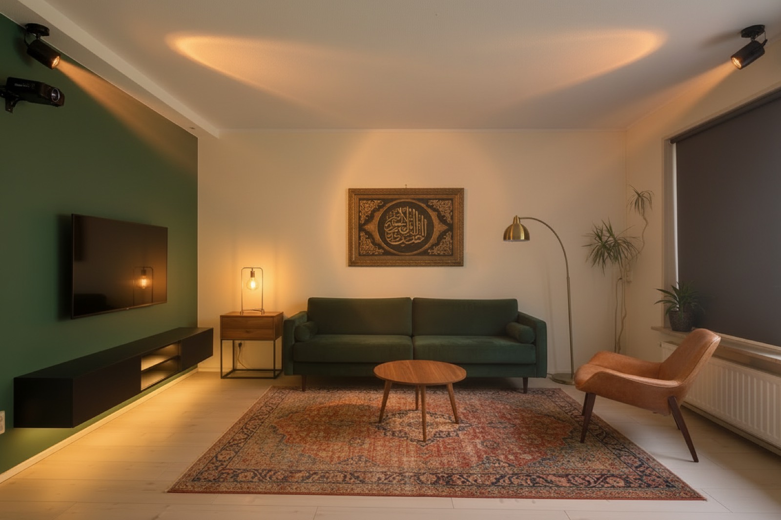 Living room in warm dinner lighting